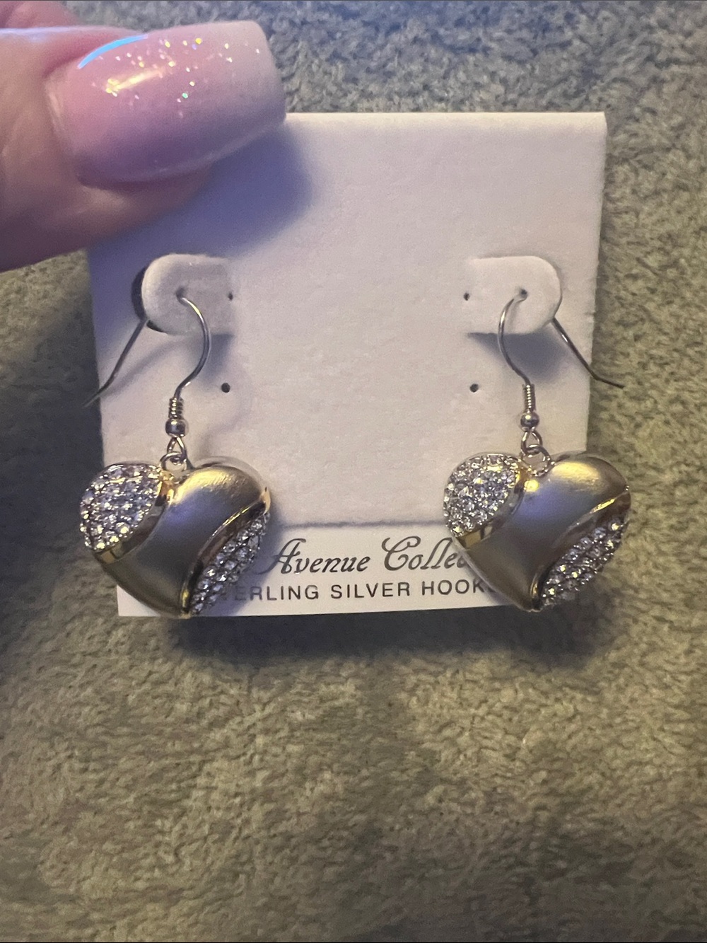 Silver Heart Drop Earrings with Crystals